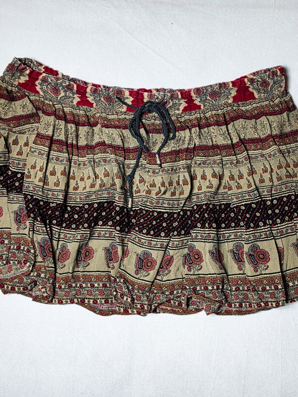 Vintage Sag Harbor Boho Peasant Mini Skirt Floral with Drawstring Size 1XL